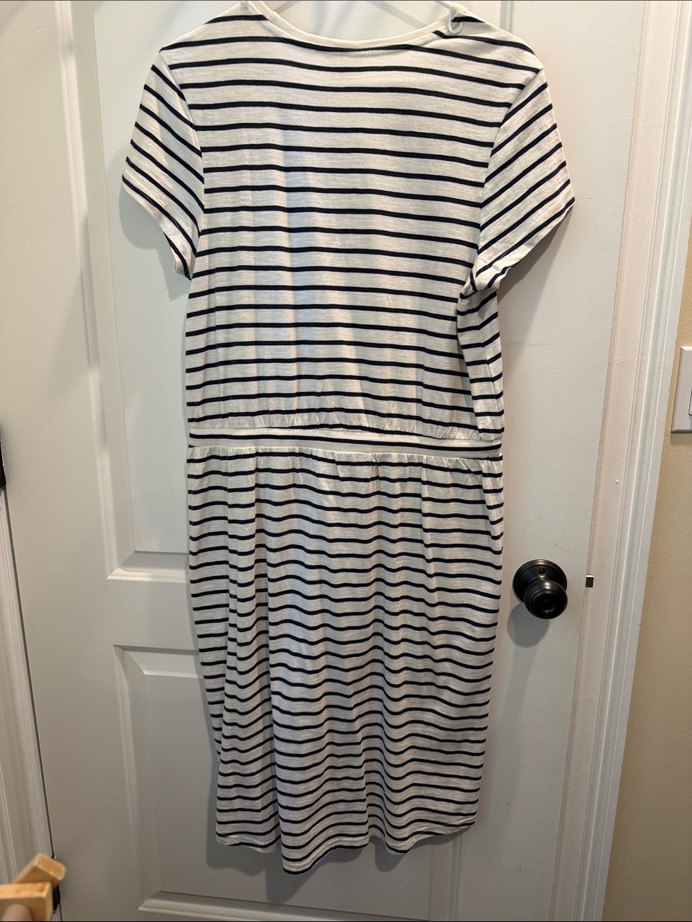 Pact White & Navy Striped Drawstring Tee Dress - Picture 3 of 4